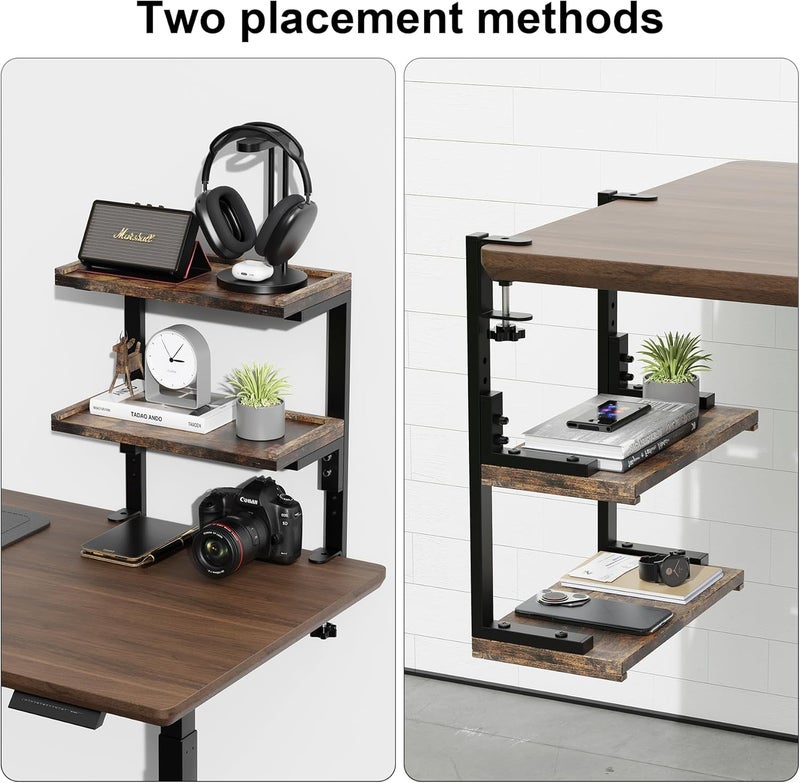 Spacrea clamp on Desk Shelf, 2 Tier Office Desk Shelves Organizer, Wood Desktop Supplies Storage Rack, Desk Organizers and Accessories (Wood) - Image 5